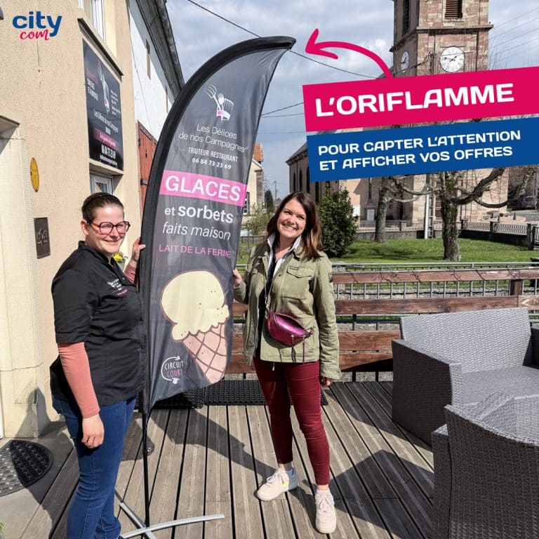 City Com transforme le dessin d’un élève en œuvre monumentale au Lycée Sturm de Strasbourg 6 Création et impression d'oriflamme pour Les Délices de nos campagnes à Saint-Louis par l'agence publicitaire CITY COM à Sarrebourg